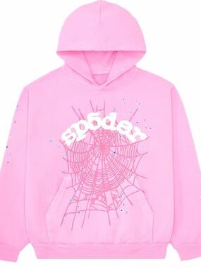 Spider Web Graphic Pink Pullover Hoodie